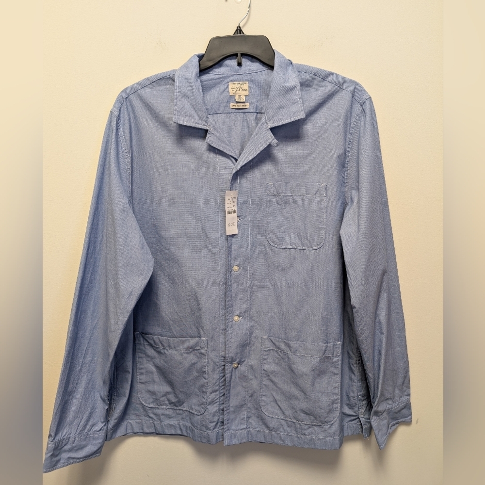 J. Crew Camp Collar Shirt Jacket XL NWT Blue Organic Cotton Utility - Picture 6 of 16